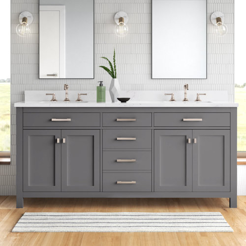 Saur 72'' Free Standing Double Bathroom Vanity With Engineered Stone Top 